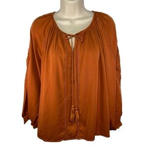 Miss me Embroidered orange sleeve blouse tie front sz M